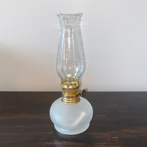 Vintage Frosted Glass Lantern || Gold Trim || fresh wick || replace chimney